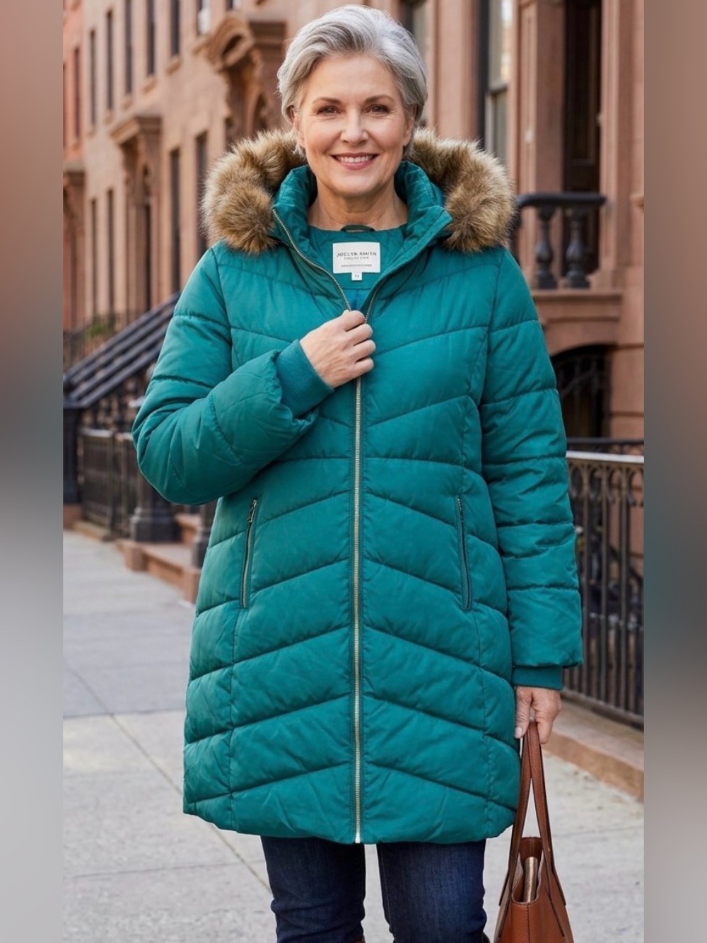 Women’s Teal Quilted Puffer Coat with Faux Fur Hood 1X